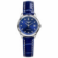 Longines Master Collection blue sunburst dial 11 diamond hour markers stainless steel royal blue crocodile leather strap automatic ladies watch