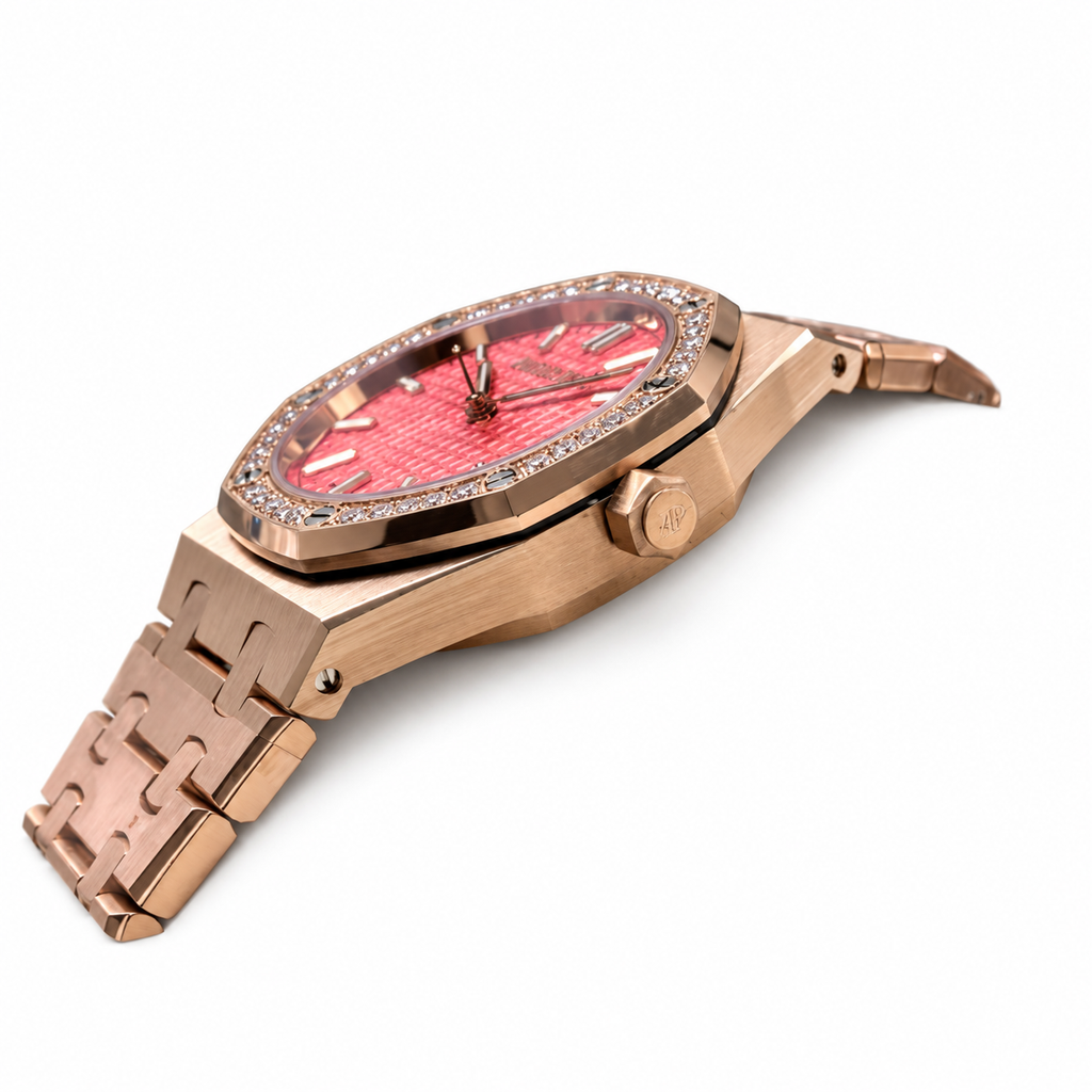 Audemars Piguet Royal Oak Automatic Rose Gold Diamond Bezel Coral Pink