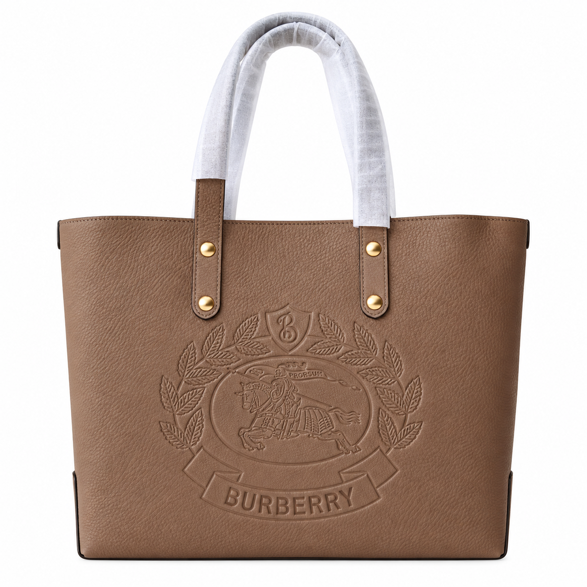 Burberry Heritage Crest Textured Tan Tote Bag