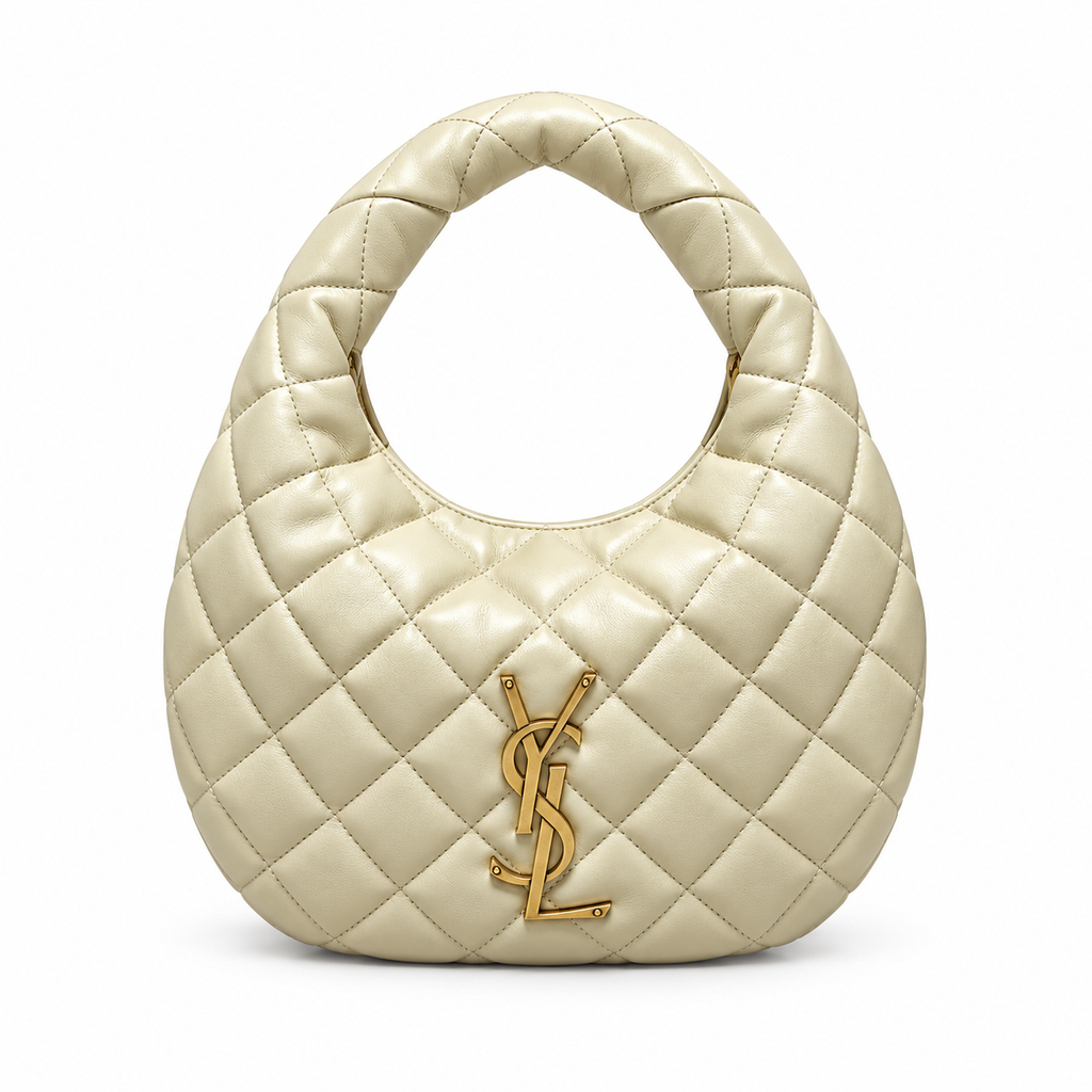 YSL Saint Laurent Quilted Leather Hobo Bag Ivory