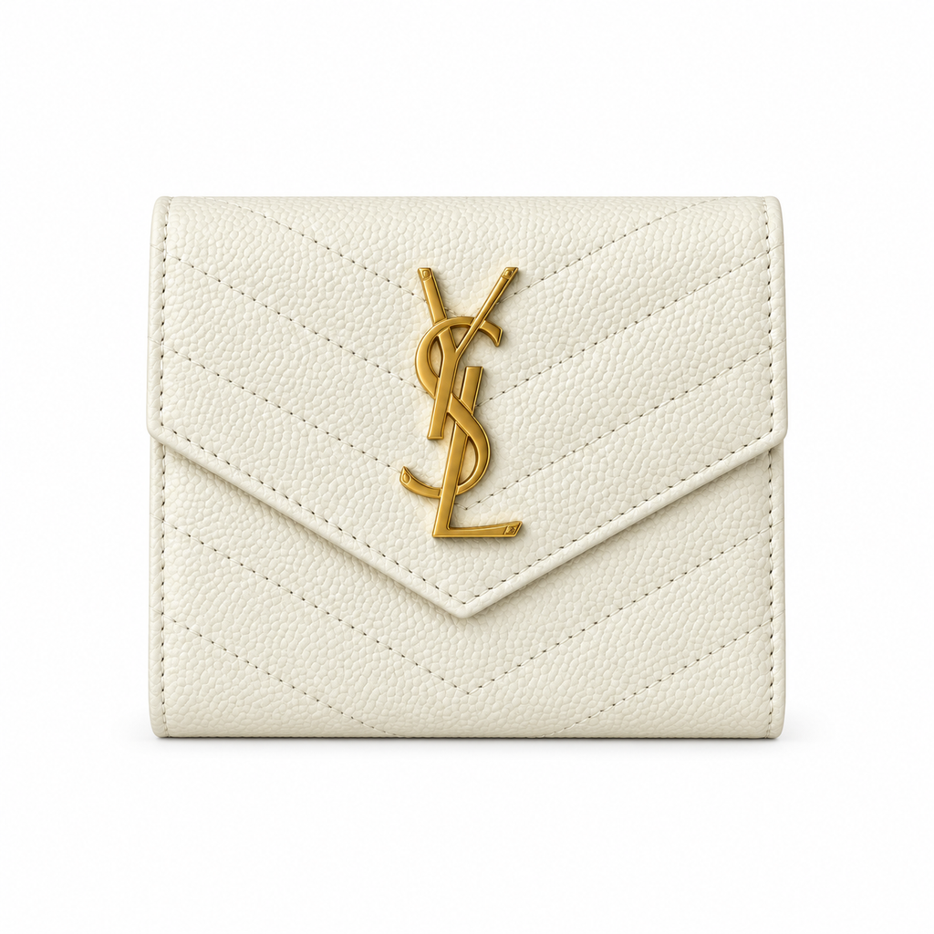 YSL Saint Laurent Monogram Small Flap Wallet Ivory