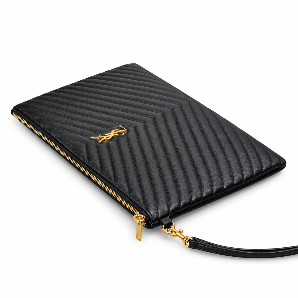Saint Laurent Monogram Quilted Clutch – Black