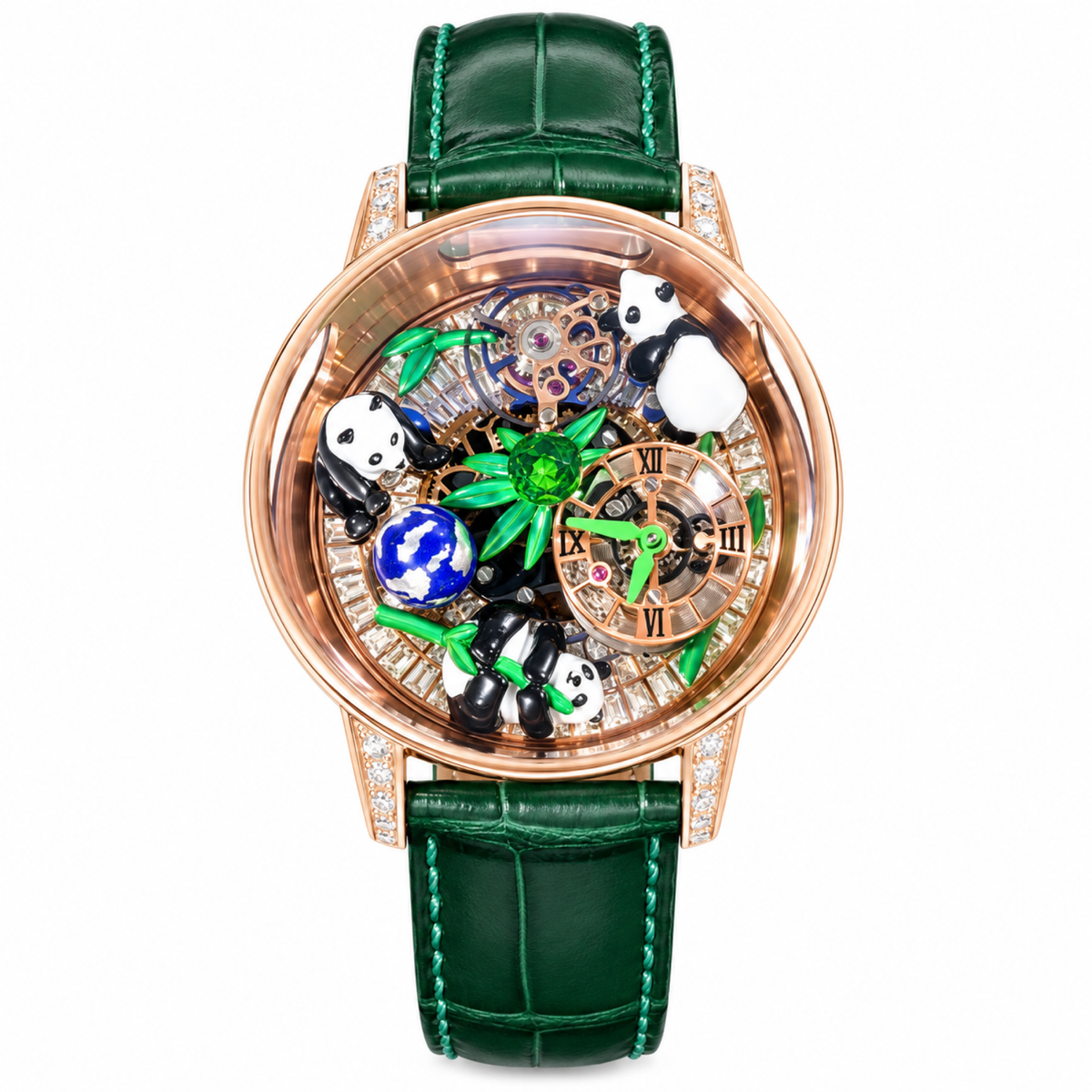 Jacob & Co. Astronomia Panda Rose Gold Diamond Tourbillon Green Leather Watch