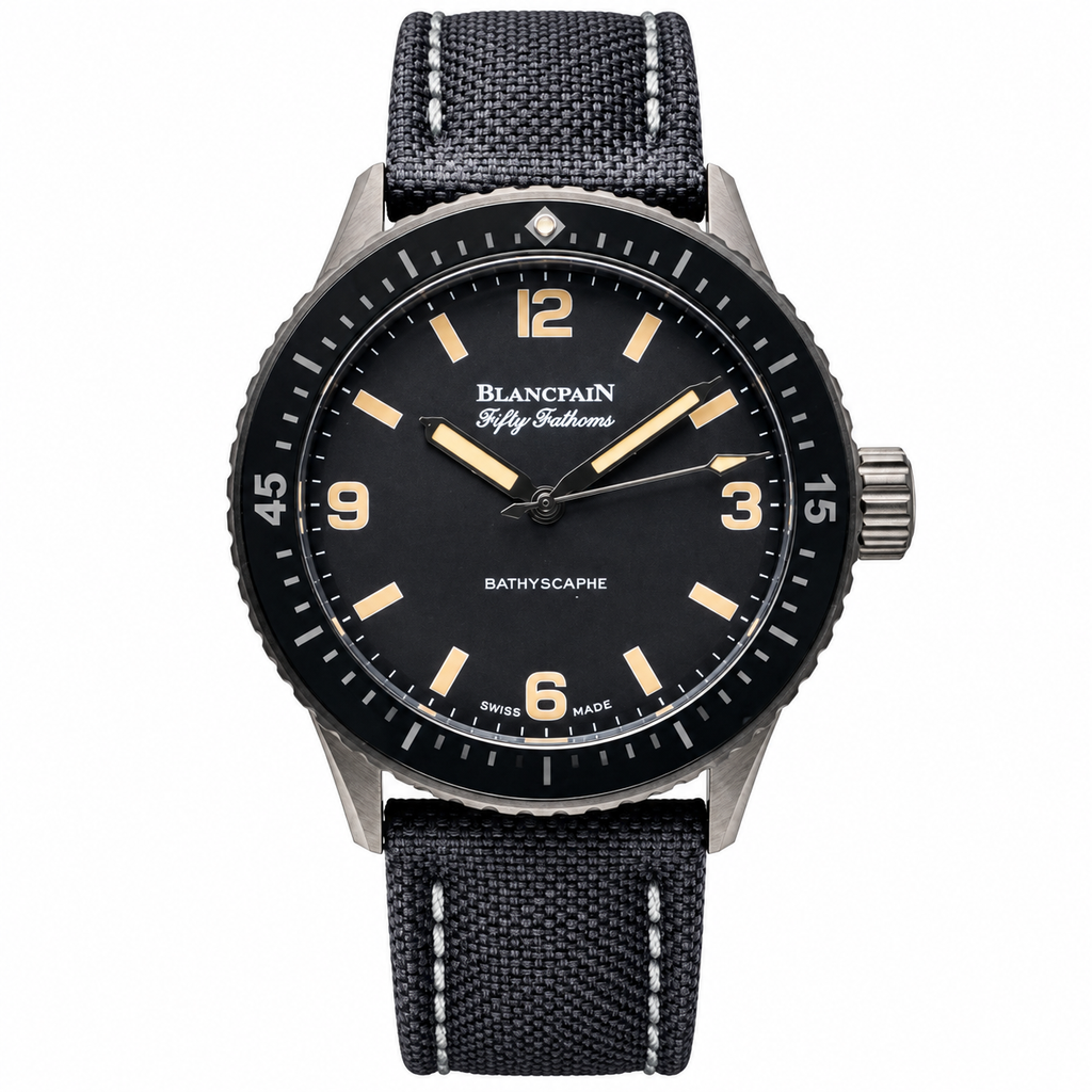 Blancpain Fifty Fathoms Bathyscaphe Black Dial Vintage Canvas Watch