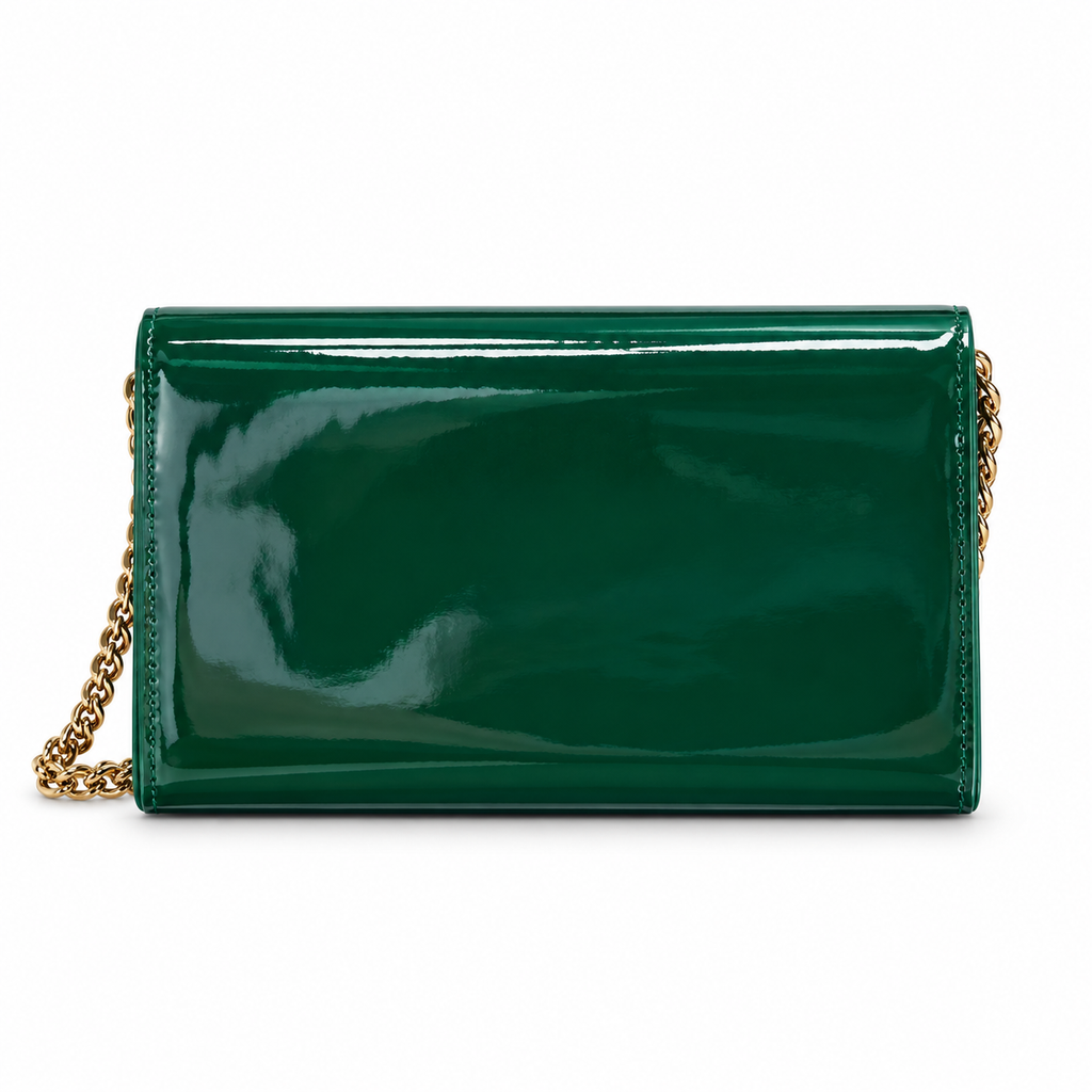 Saint Laurent YSL Uptown Chain Wallet – Green Patent Leather