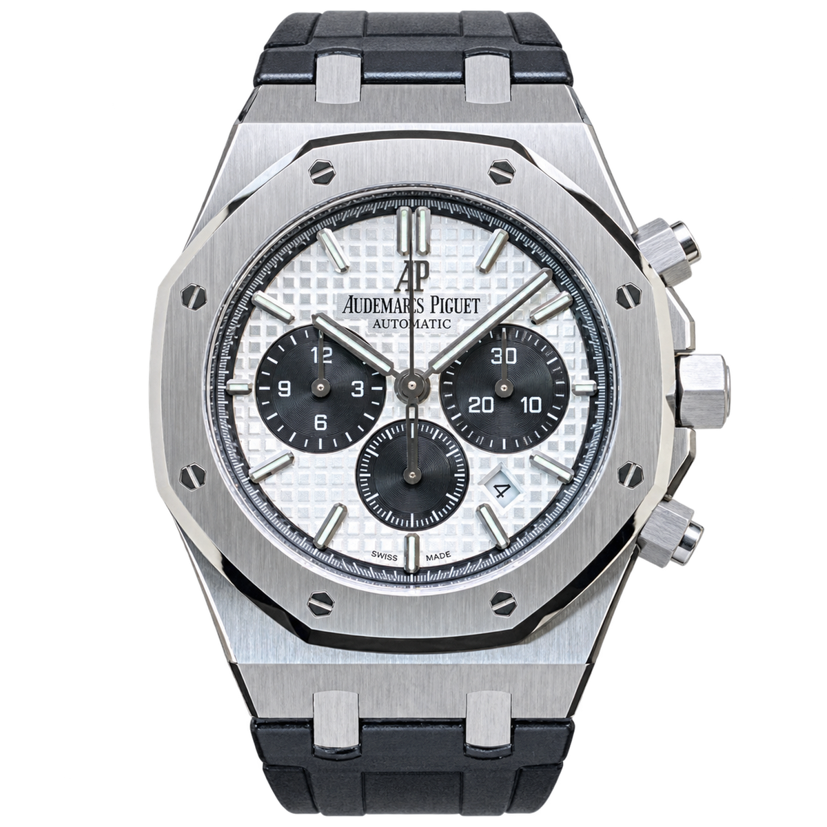 Audemars Piguet Royal Oak Chronograph Stainless Steel White Panda Tapisserie Dial Dark Grey Sub-dials Black Alligator Leather Strap