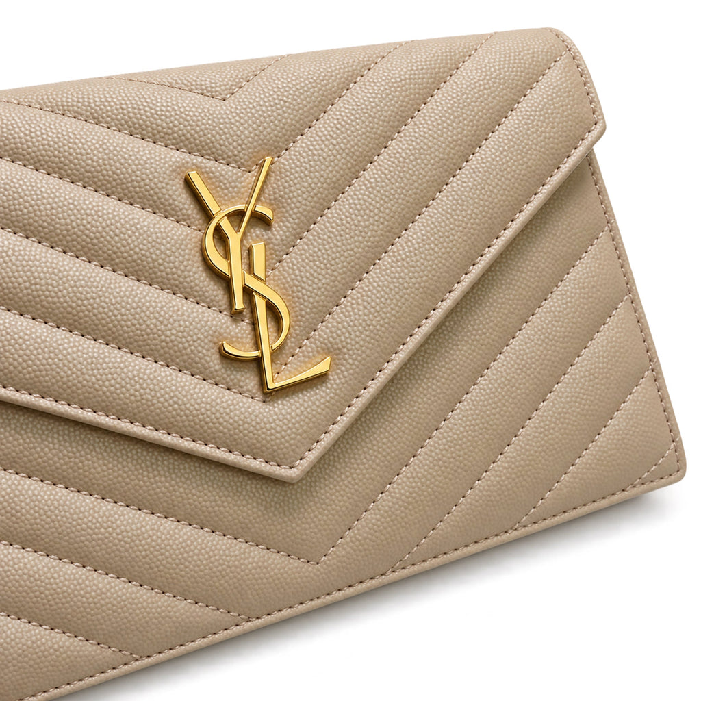 YSL Saint Laurent Envelope Chain Wallet in Sand Matelassé Leather