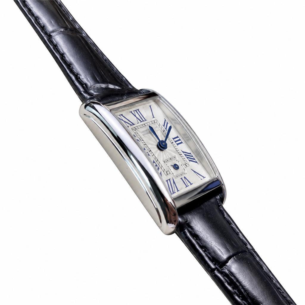 Longines DolceVita White Guilloché Blue Roman Numerals Navy Leather Watch