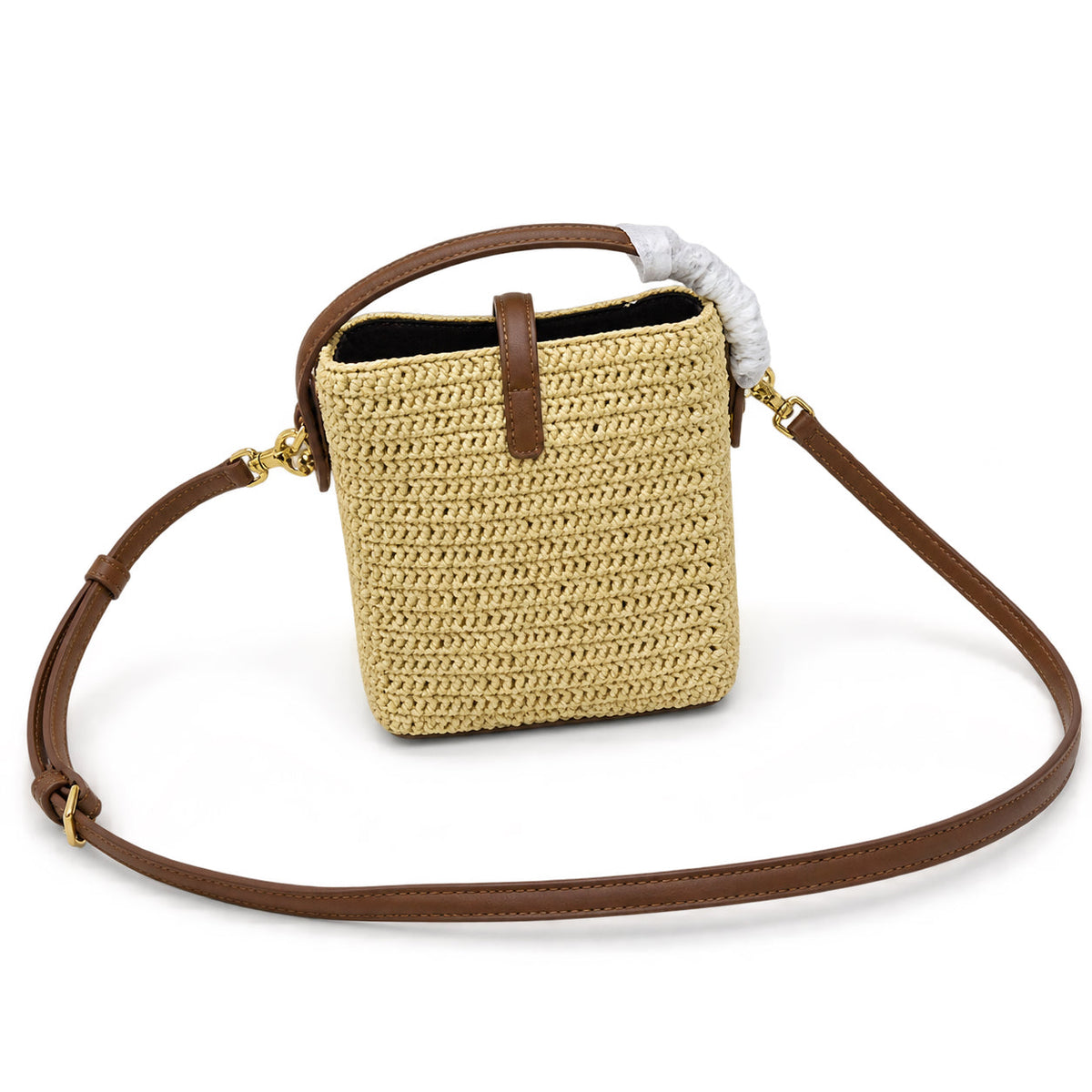 YSL Saint Laurent Suzanne Bucket Bag in Natural Raffia and Tan Leather