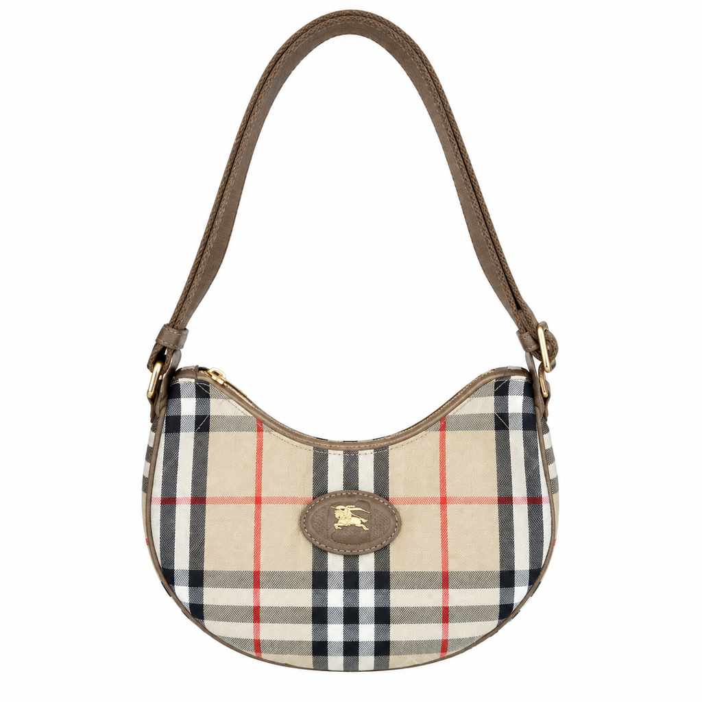 Burberry Heritage Check Crescent Shoulder Bag