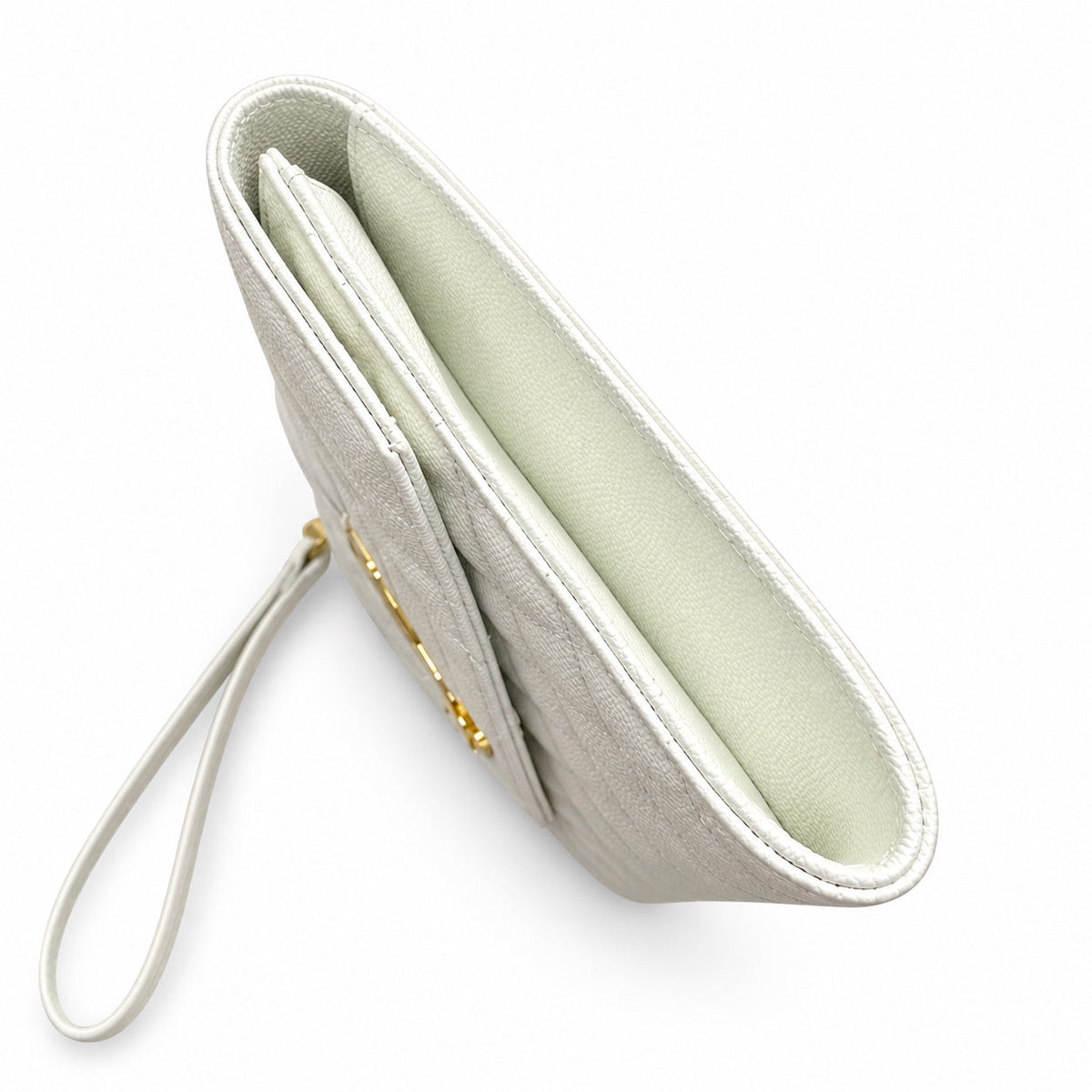 YSL Saint Laurent Envelope Clutch in White Quilted Leather