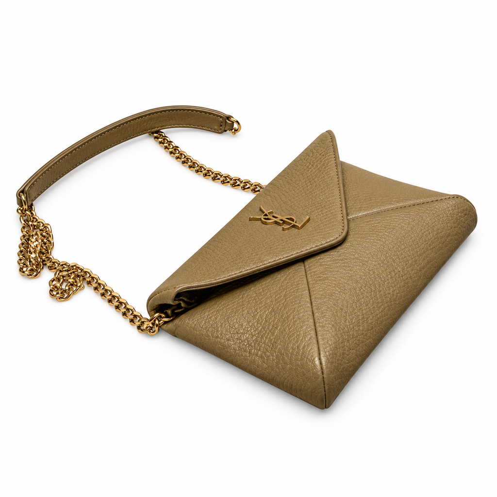 YSL Saint Laurent Gaby Envelope Bag in Olive Grained Leather