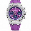 Audemars Piguet Royal Oak Offshore Ladies Chronograph Steel Diamond Bezel Purple Mega Tapisserie Dial Navy Sub-dials Purple Rubber Strap
