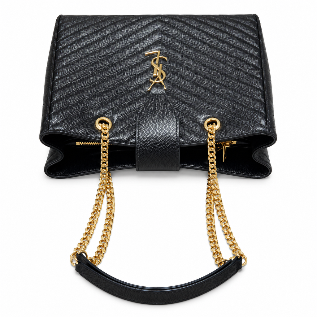 YSL Cassandre Tote Bag – Black Chevron Leather