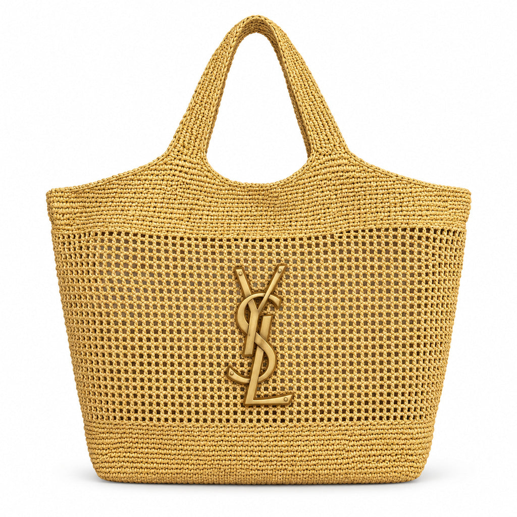 YSL Saint Laurent Icare Maxi Tote Bag in Yellow Raffia