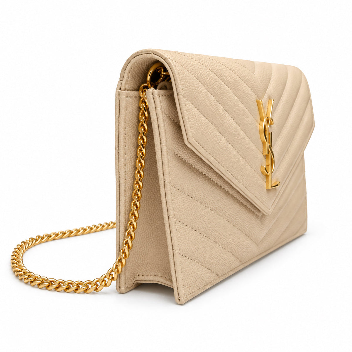 YSL Saint Laurent Envelope Chain Wallet in Sand Matelassé Leather
