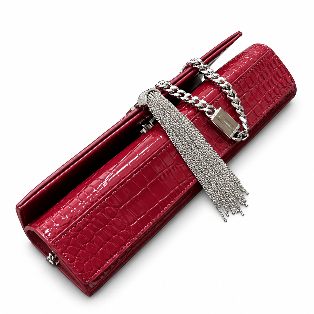 YSL Kate Tassel Croc-Embossed Leather Shoulder Bag Red