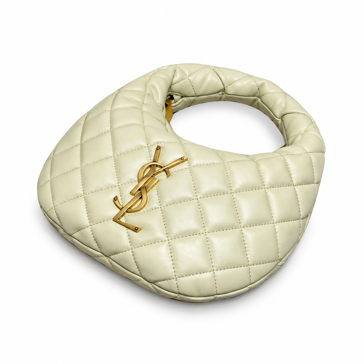 YSL Saint Laurent Quilted Leather Hobo Bag Ivory