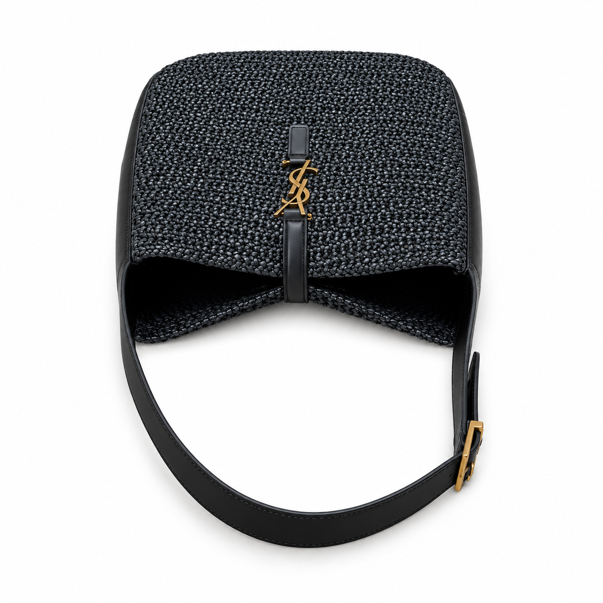 YSL Saint Laurent Le 5 À 7 Raffia Hobo Bag Black