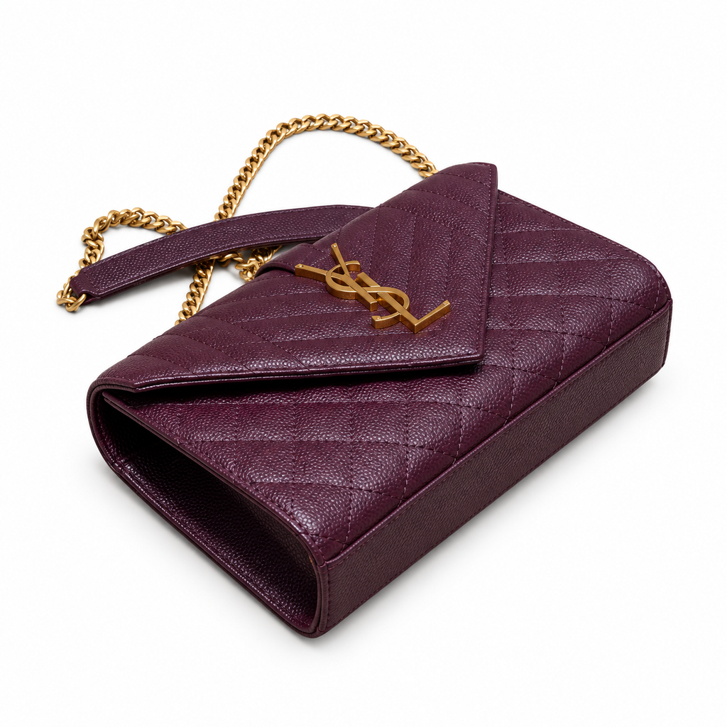 Saint Laurent Envelope Medium Chain Bag in Bordeaux