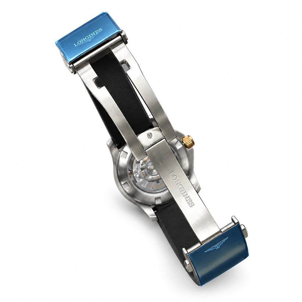 Longines HydroConquest – Black Dial Gold Bezel 300m Rubber Strap
