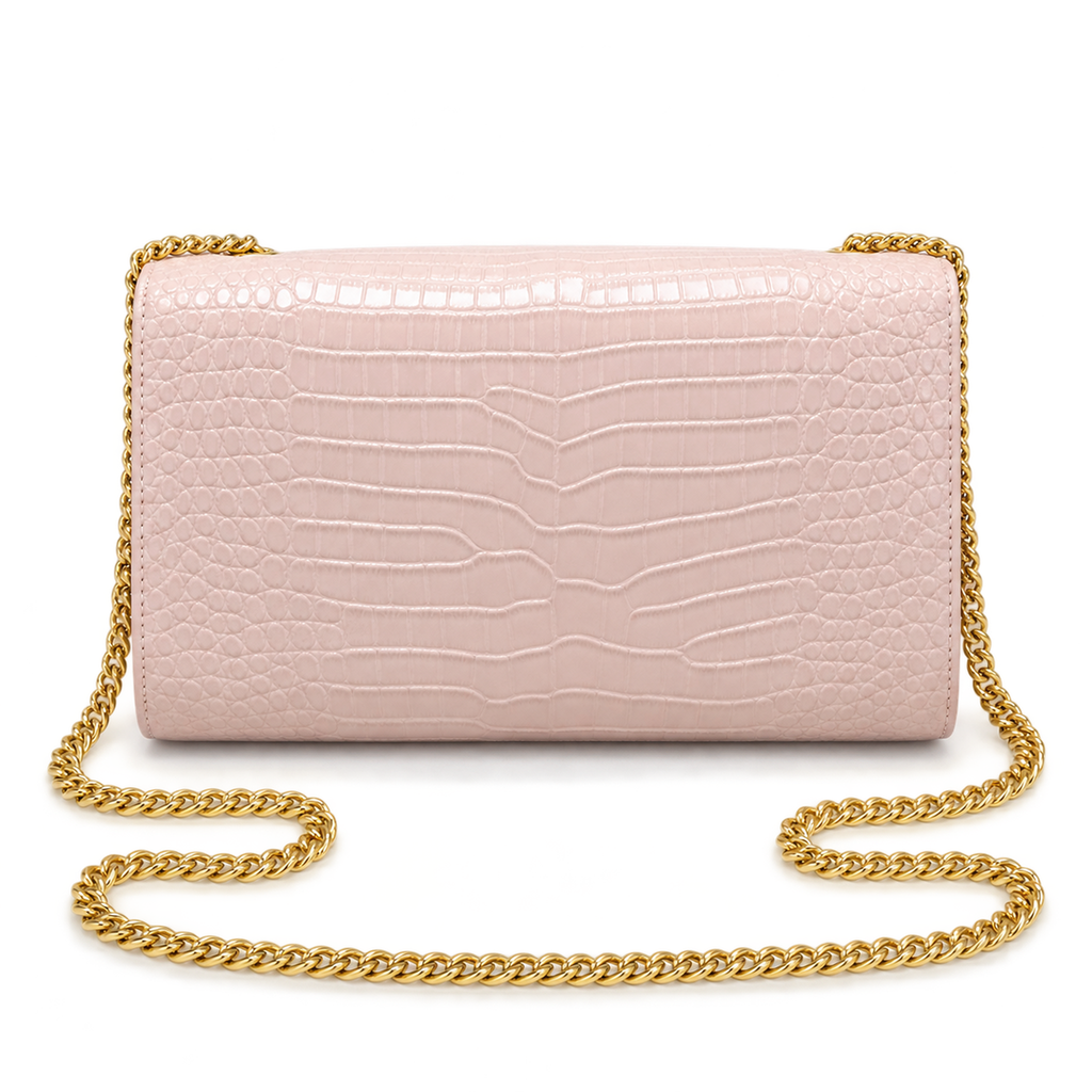Saint Laurent YSL Kate Tassel Bag – Pink Croc Gold