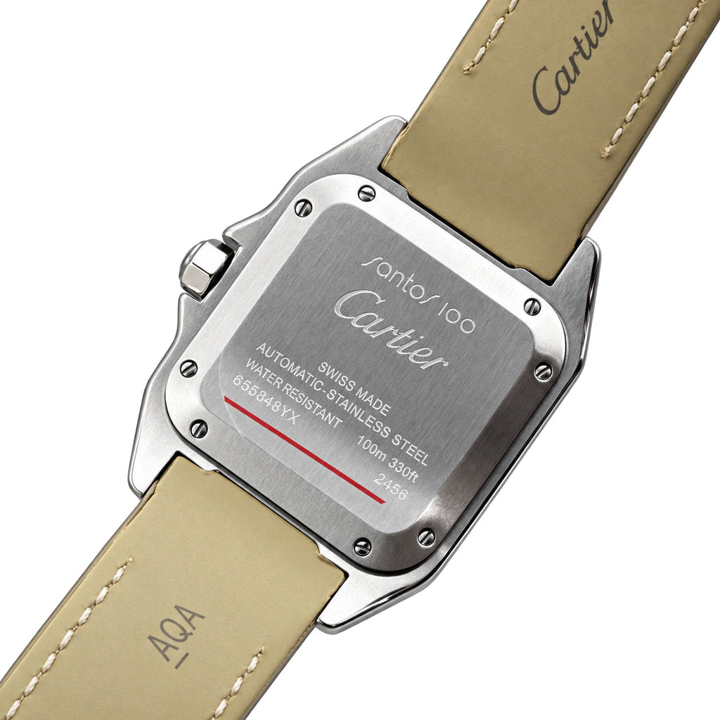 Cartier Santos-Dumont Small — Steel, White Dial, Roman Numerals & Beige Alligator Strap, Women