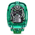 Jacob & Co. x Bugatti Twin Turbo Furious Full Green Sapphire Crystal 16-Cylinder Engine Tourbillon Green Rubber Sport Strap Wristwatch