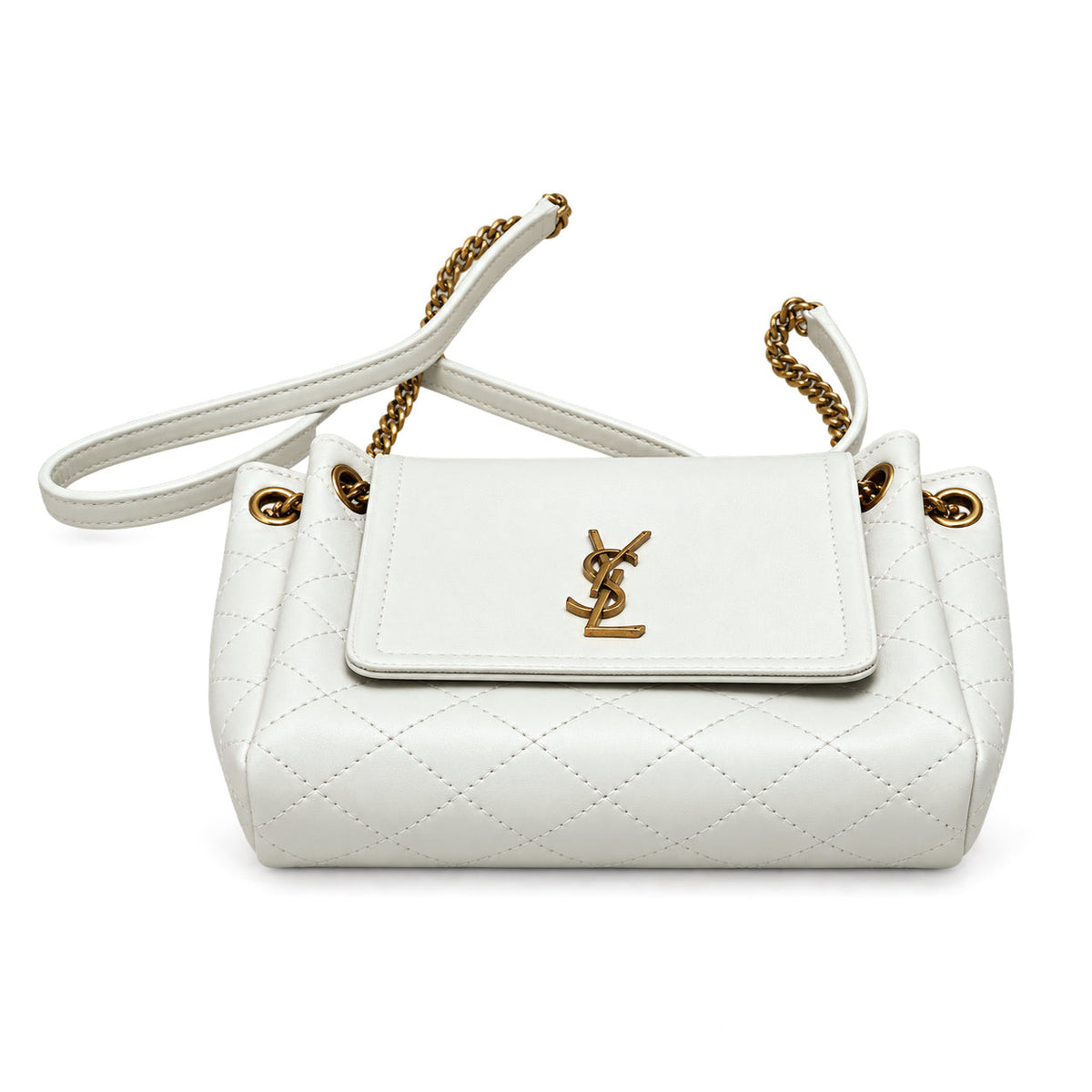 Saint Laurent Nolita Quilted Chain Bag in White