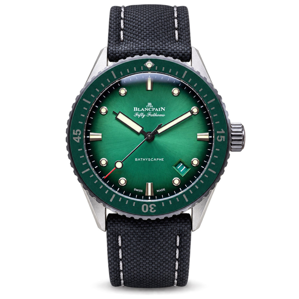 Blancpain Fifty Fathoms Bathyscaphe Green Dial Date Steel Dive Watch