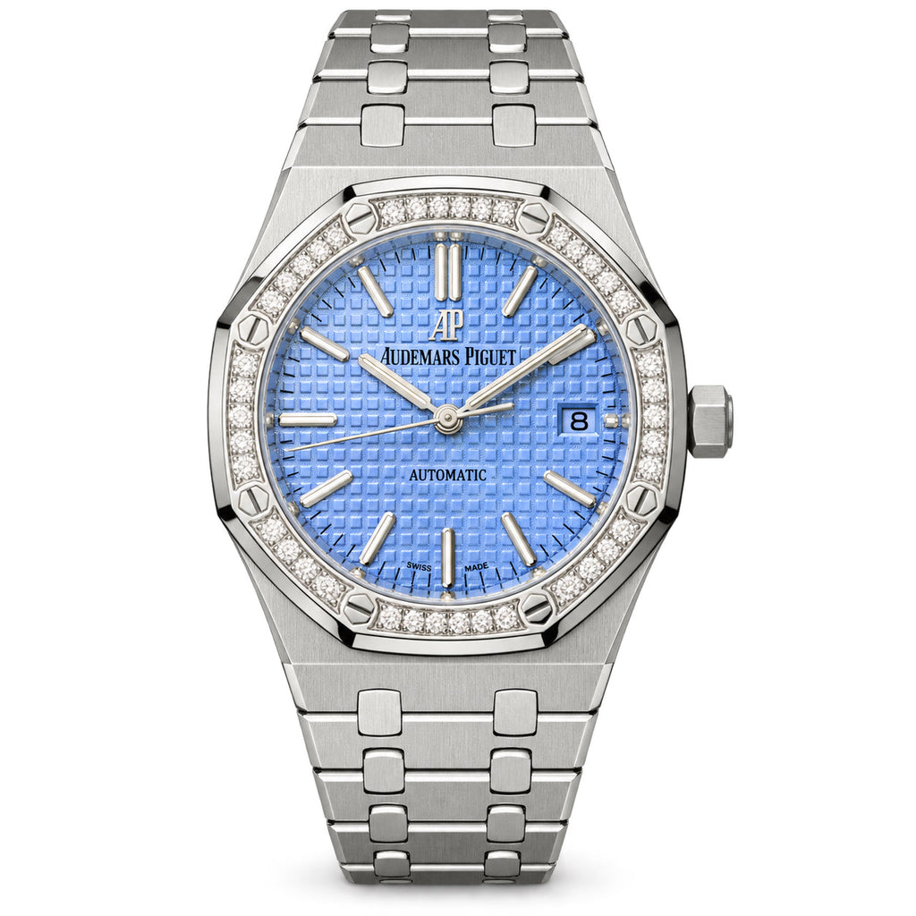 Audemars Piguet Royal Oak Diamond Bezel Light Blue Dial Steel Ladies Watch