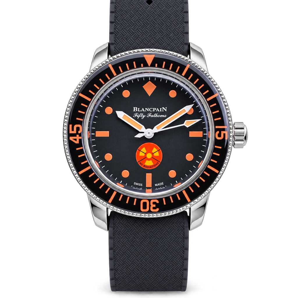 Blancpain Fifty Fathoms No Rad black dial orange bezel rubber strap