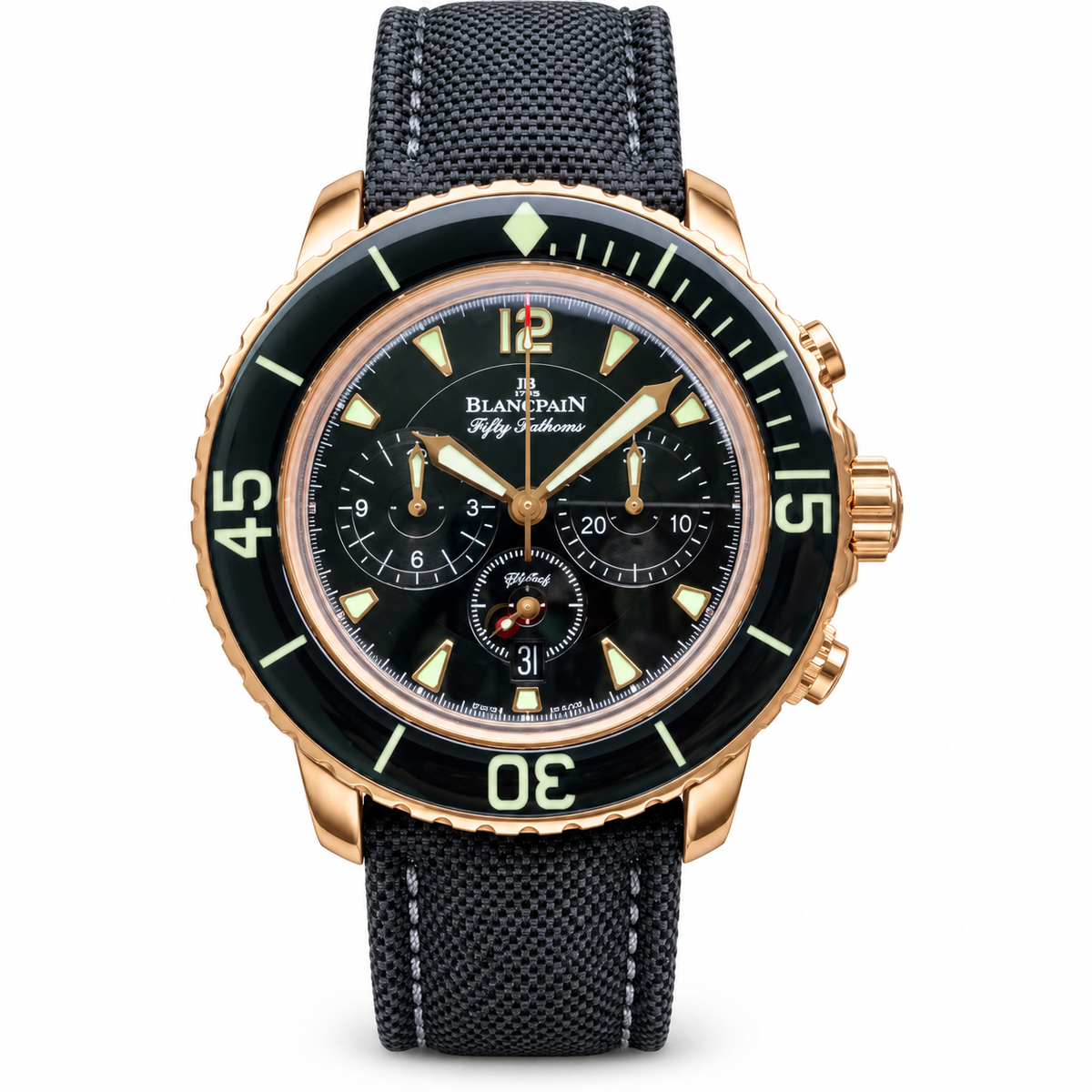 Blancpain Fifty Fathoms Flyback Chronograph – Rose Gold Black Dial Ceramic Bezel Swiss Automatic