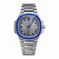 Patek Philippe Nautilus Blue Sapphire Baguette Steel Grey Dial