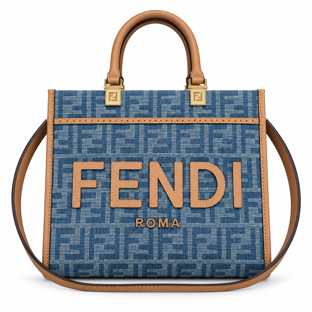 Fendi FF Logo Leather Medium Tote Bag 22.5x25x12cm