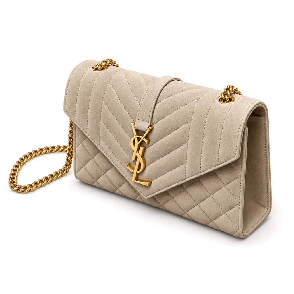 Saint Laurent YSL Envelope Small Bag – Cream Quilted Suede