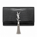 YSL Saint Laurent Kate Clutch Black Croc-Embossed Leather Silver YSL Monogram Tassel