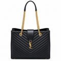 YSL Cassandre Tote Bag – Black Chevron Leather