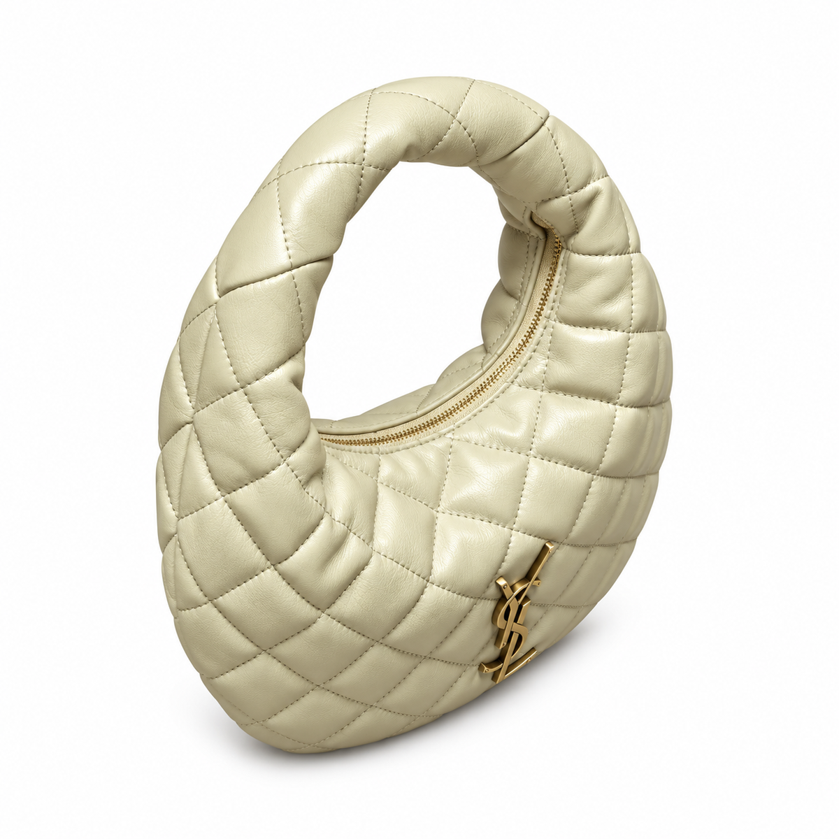 YSL Saint Laurent Quilted Leather Hobo Bag Ivory