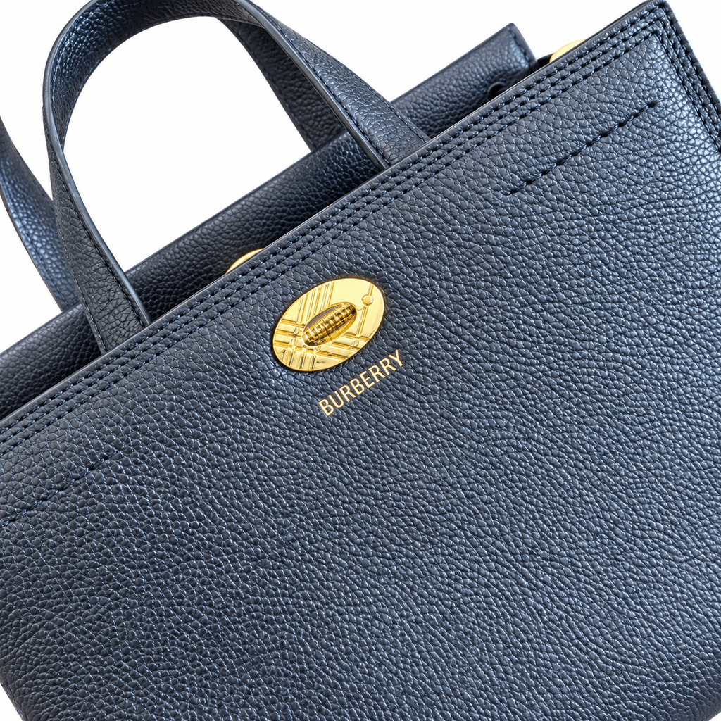 Burberry Navy Check-Panel Top Handle Bag