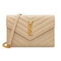 YSL Saint Laurent Envelope Chain Wallet Sand Matelasse Chevron Leather Gold YSL Monogram Gold Chain Strap