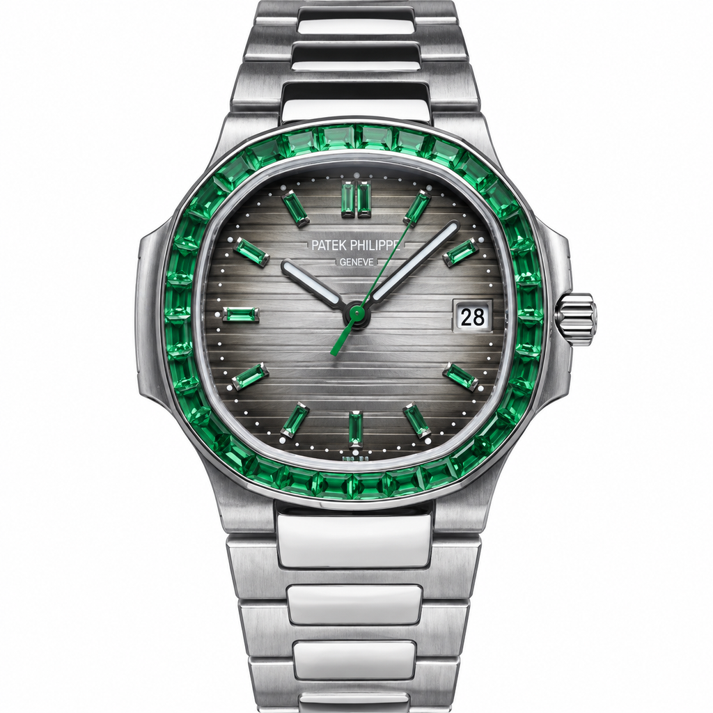 Patek Philippe Nautilus Emerald Baguette Steel Black Dial