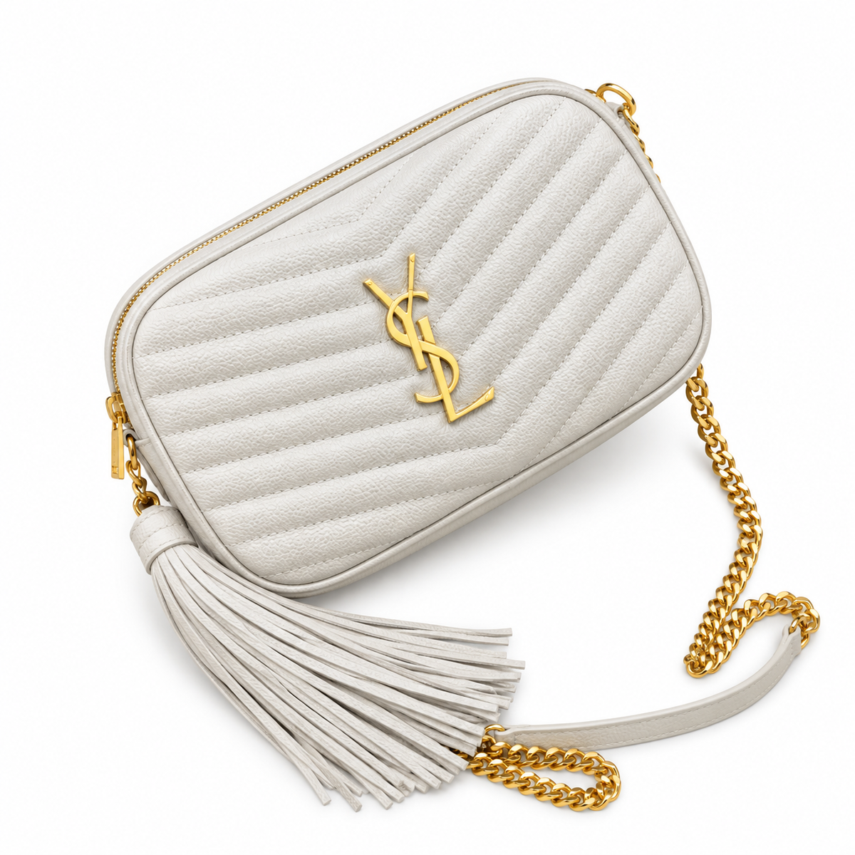 YSL Saint Laurent Lou Camera Bag in Cream Matelassé Leather