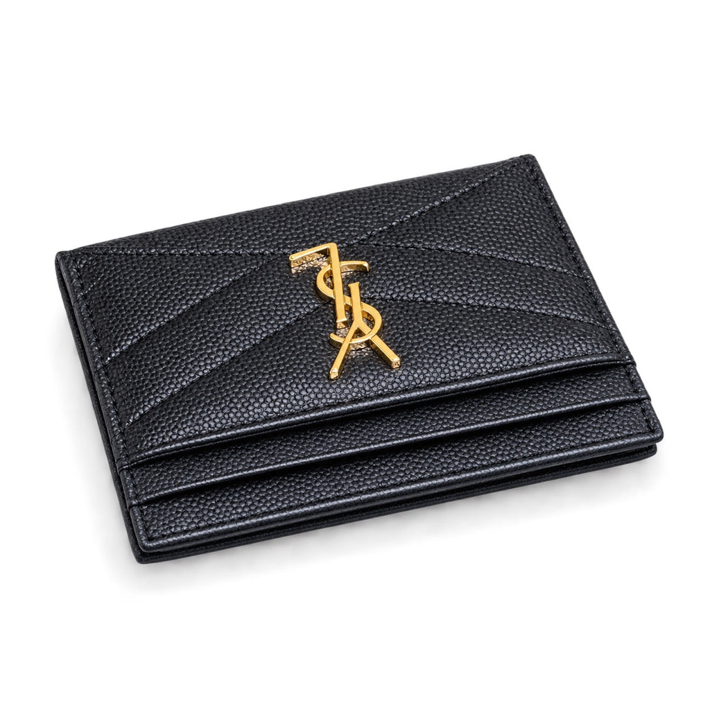YSL Cassandre Card Holder – Black Grain Gold