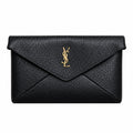 YSL Saint Laurent Cassandre Large Envelope Pouch Black Grained Leather Gold YSL Monogram V-Flap Oversized Clutch