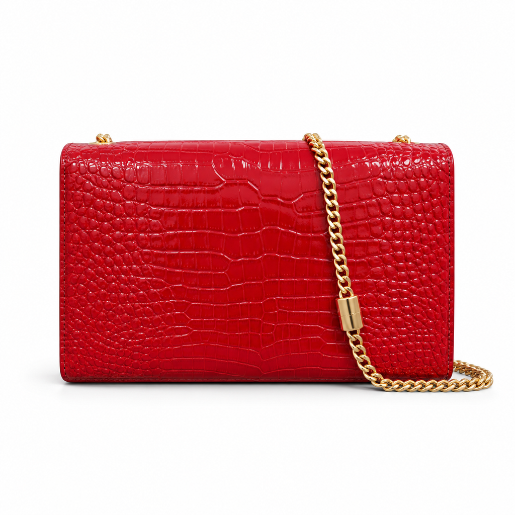 YSL Kate Tassel Chain Bag – Red Croc-Embossed Leather