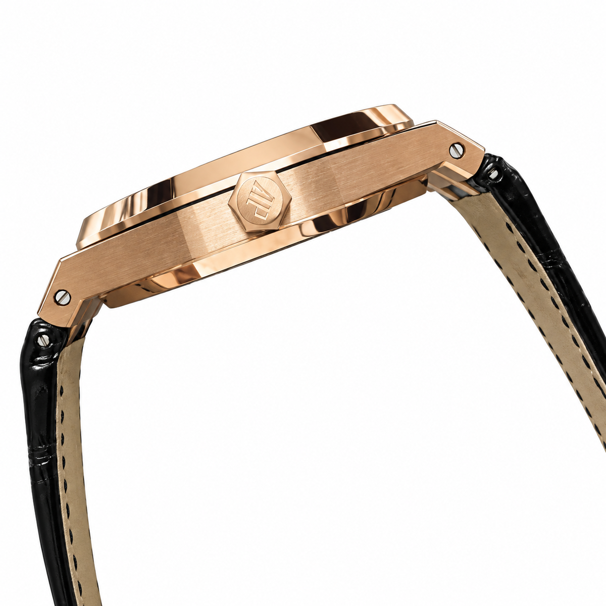 Audemars Piguet Royal Oak Automatic Date Rose Gold Black Leather