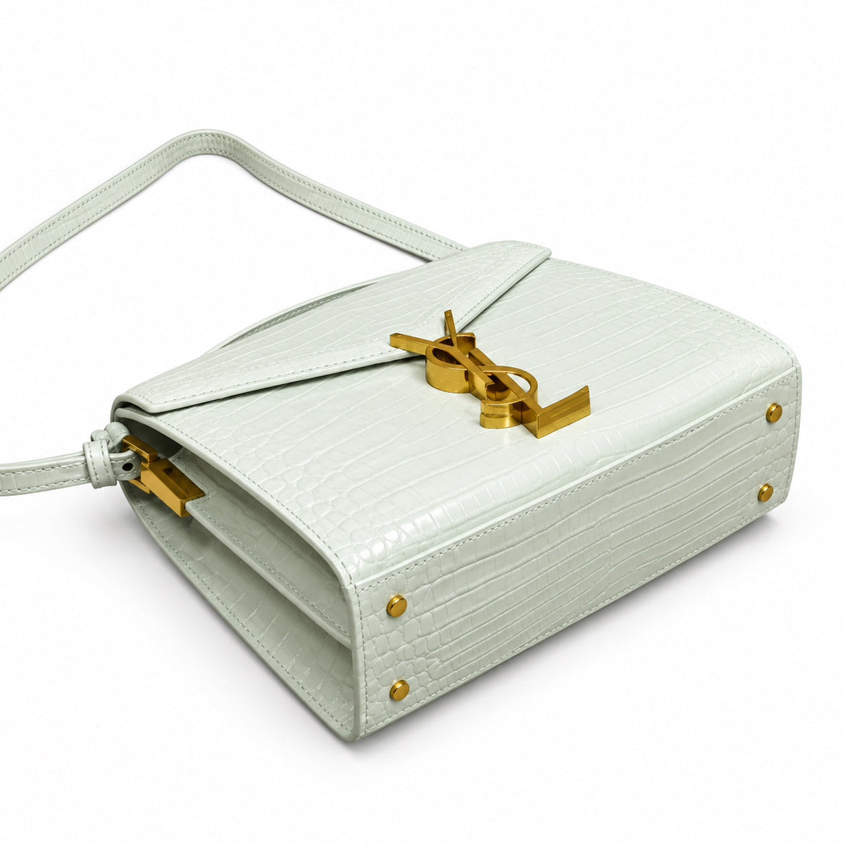 YSL Cassandra Mini Bag – White Croc Leather