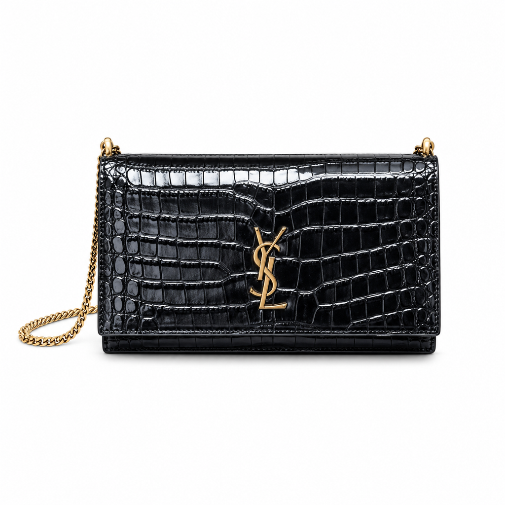 Saint Laurent Kate Medium Chain Bag in Black Croc