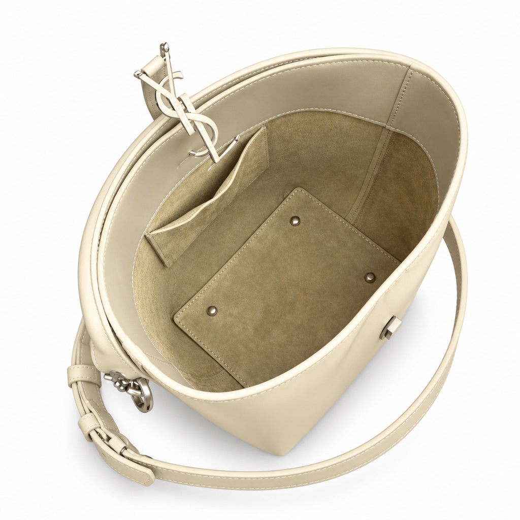 YSL Saint Laurent Le Petit Suzanne Bucket Bag in Cream Smooth Leather